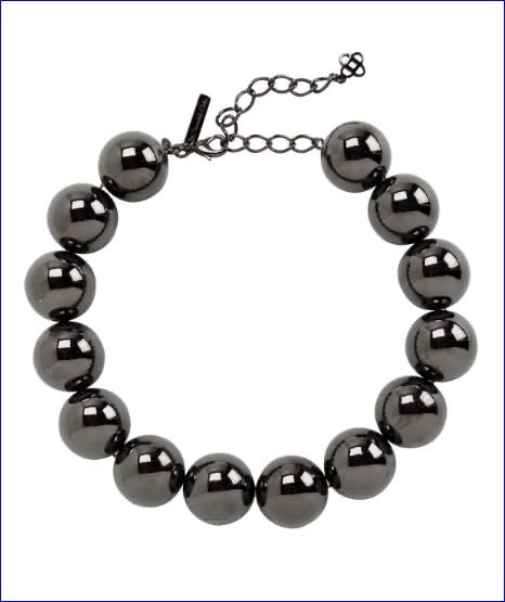 Oscar de la Renta Large Metallic Dark Gunmetal Beaded Statement Necklace