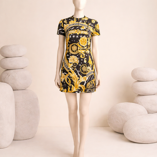 Versace Gold & Black Baroque Print Medusa Head Dress — Size 4