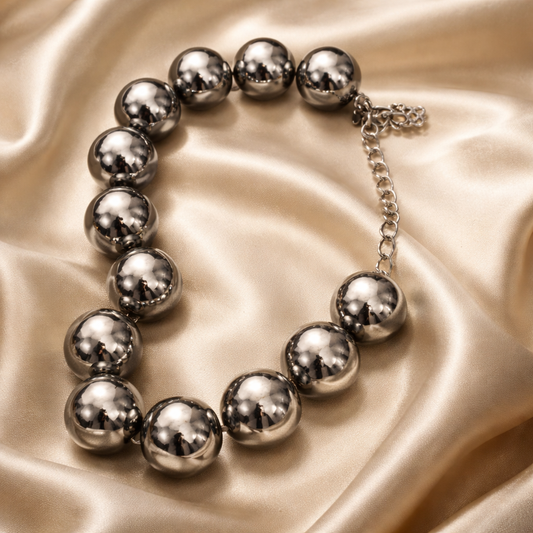 Oscar de la Renta Large Metallic Dark Gunmetal Beaded Statement Necklace