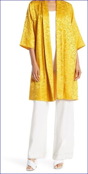 AO.LA by Alice + Olivia Kalena Open-Front Jacquard Brocade Kaftan Kimono Robe — Sunflower
