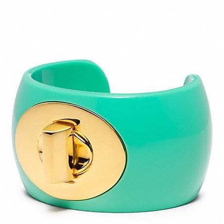Coach Aqua Acrylic Gold Turnlock Cuff Bracelet
