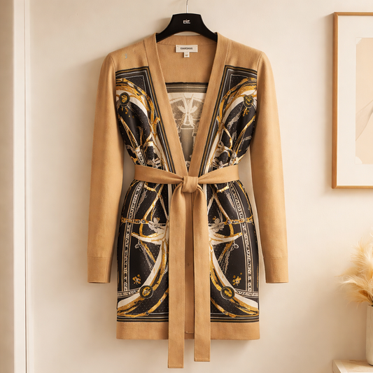 L'Agence Beverly Silk-Panel Cardigan — Black/Camel